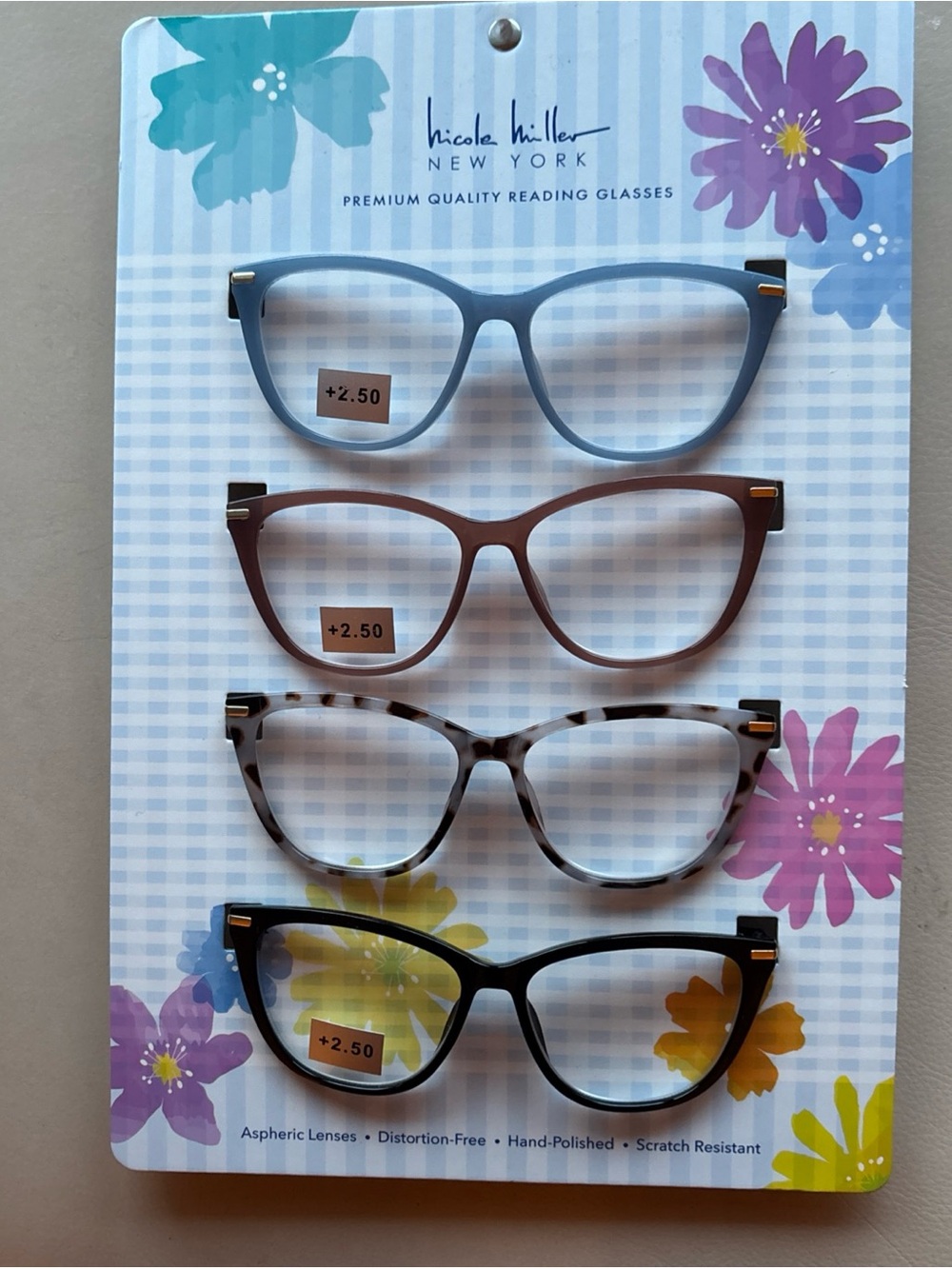 Nicole Miller Women’s 4-PairGlasses  — Blue, Brown, Tortoise, Black+2.50